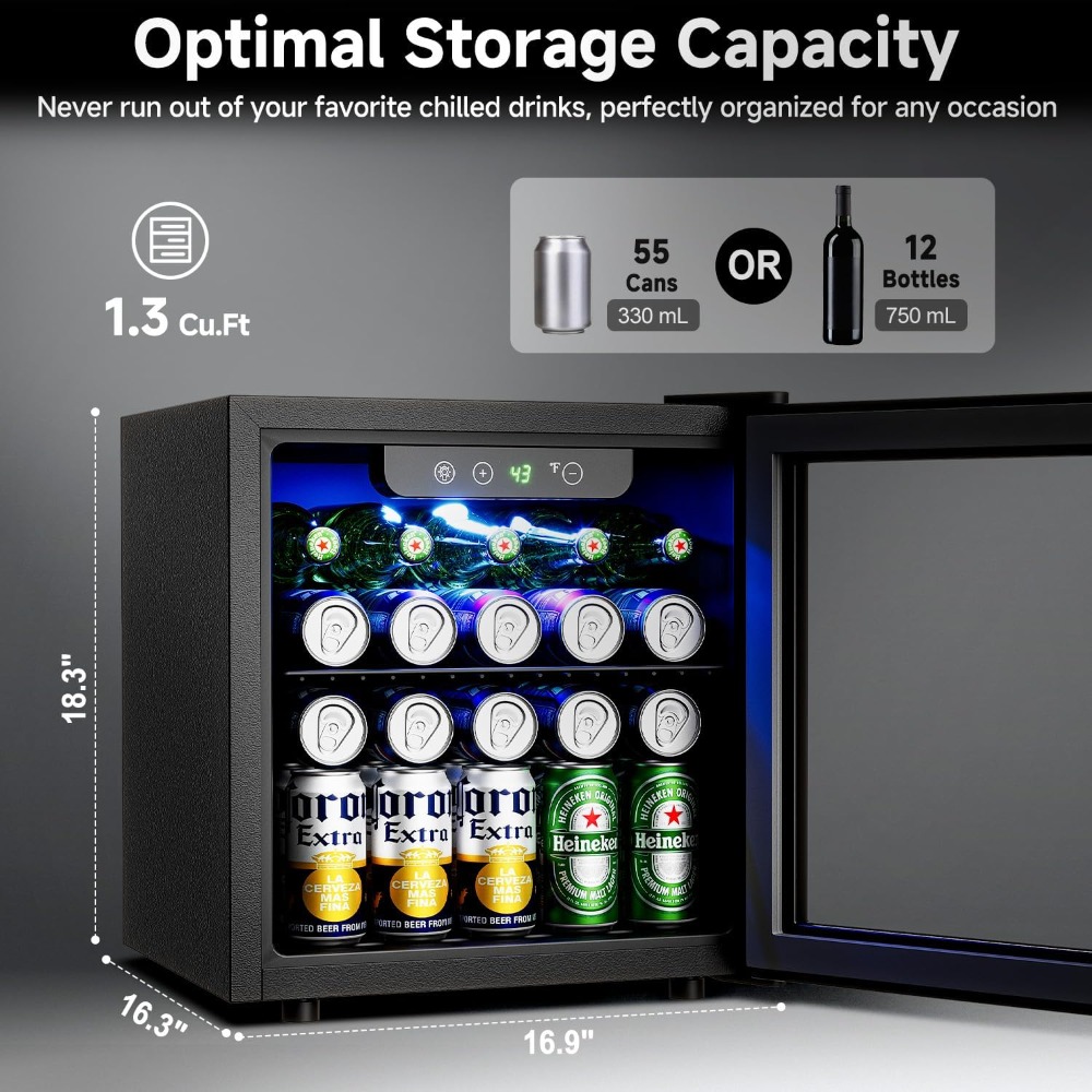 Wine Beer Fridge Small - Beverage Refrigerator Cooler - 12 Bottle