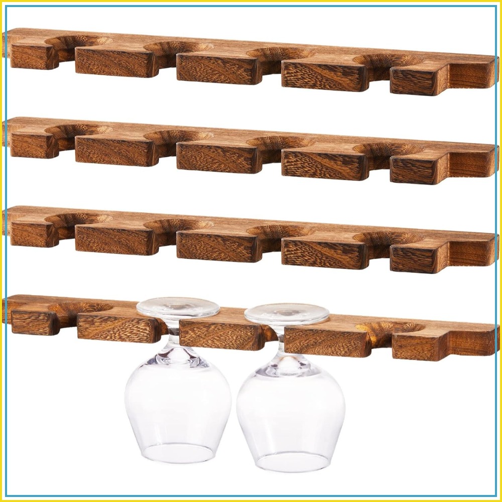 Wine Rack Wall Mount - 4 Pcs Wall Mounted Wood Stemware