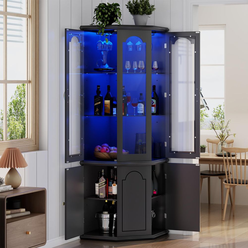 Wine & Beer Quito - Corner Bar Cabinet w LED Lights,