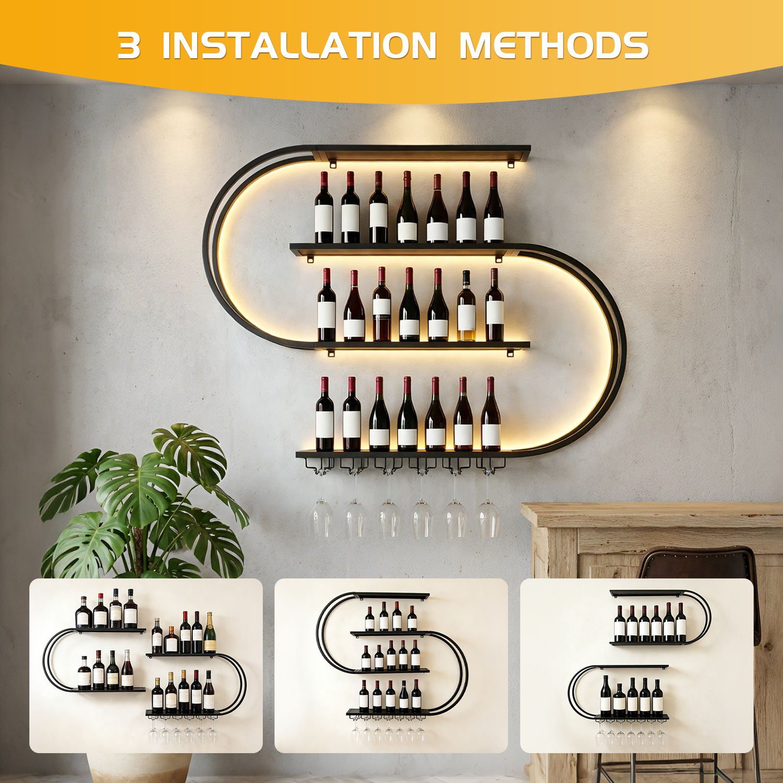 4-Tiers Wall Mounted Wine Rack - Wine Rack Wall Mount のレビューと価格