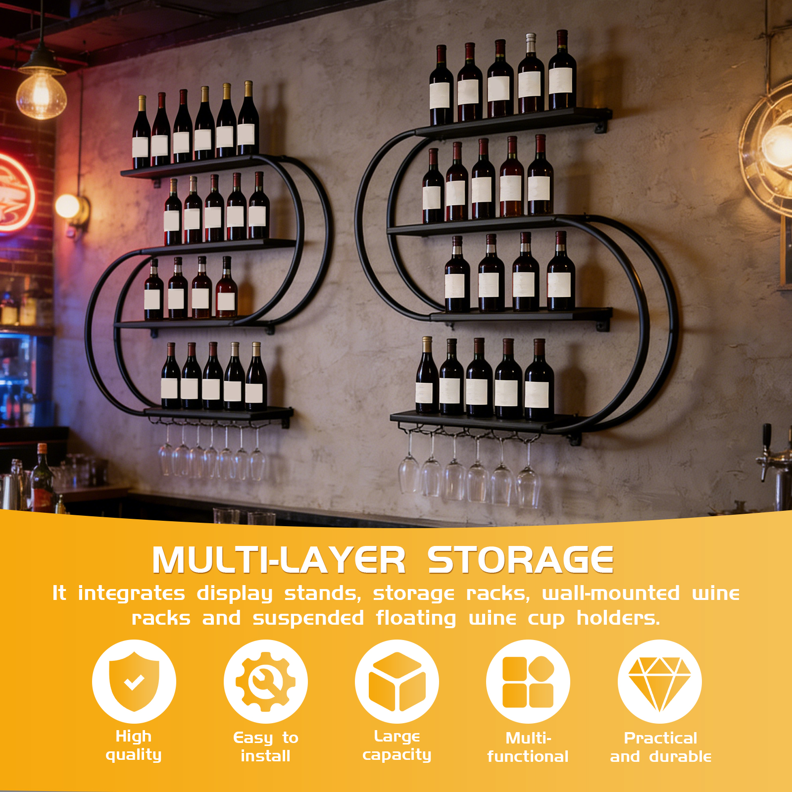 4-Tiers Wall Mounted Wine Rack - Wine Rack Wall Mount のレビューと価格