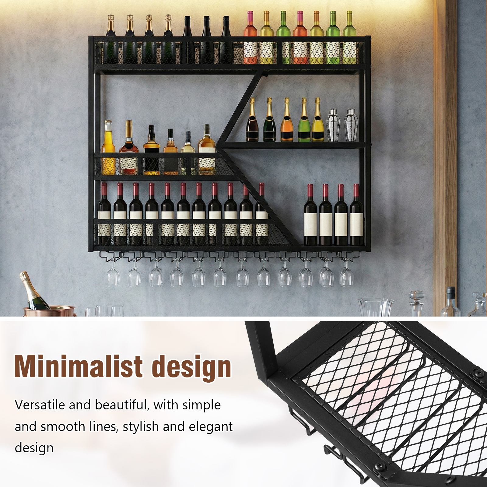 Wall-mounted wine rack (Black) - Wine Rack Wall Mount のレビューと価格