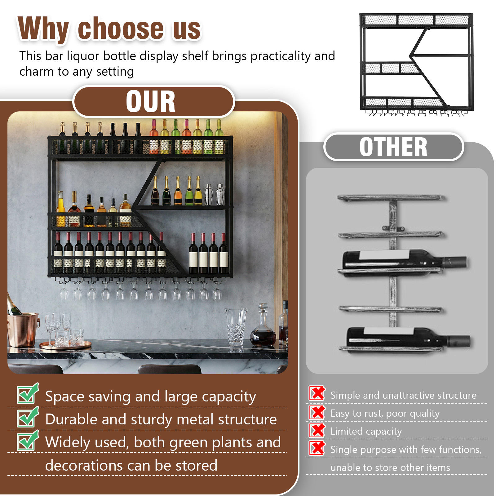 Wall-mounted wine rack (Black) - Wine Rack Wall Mount のレビューと価格
