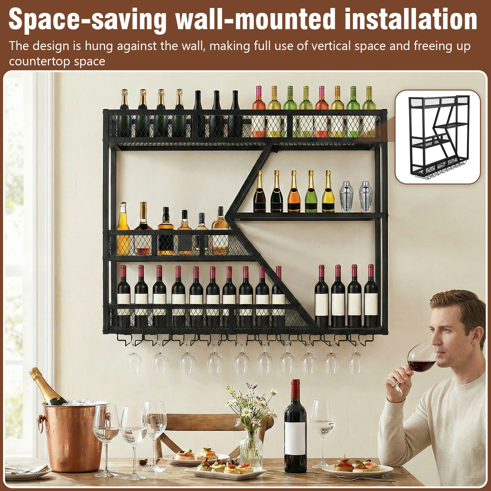 Wall-mounted wine rack (Black) - Wine Rack Wall Mount のレビューと価格