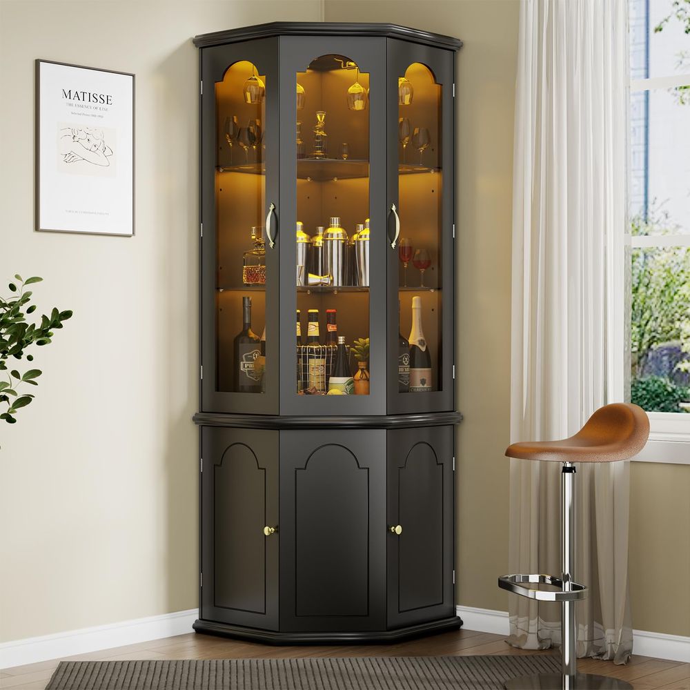 Corner Bar Cabinet w LED Light - Wine & Beer Quito のレビューと価格