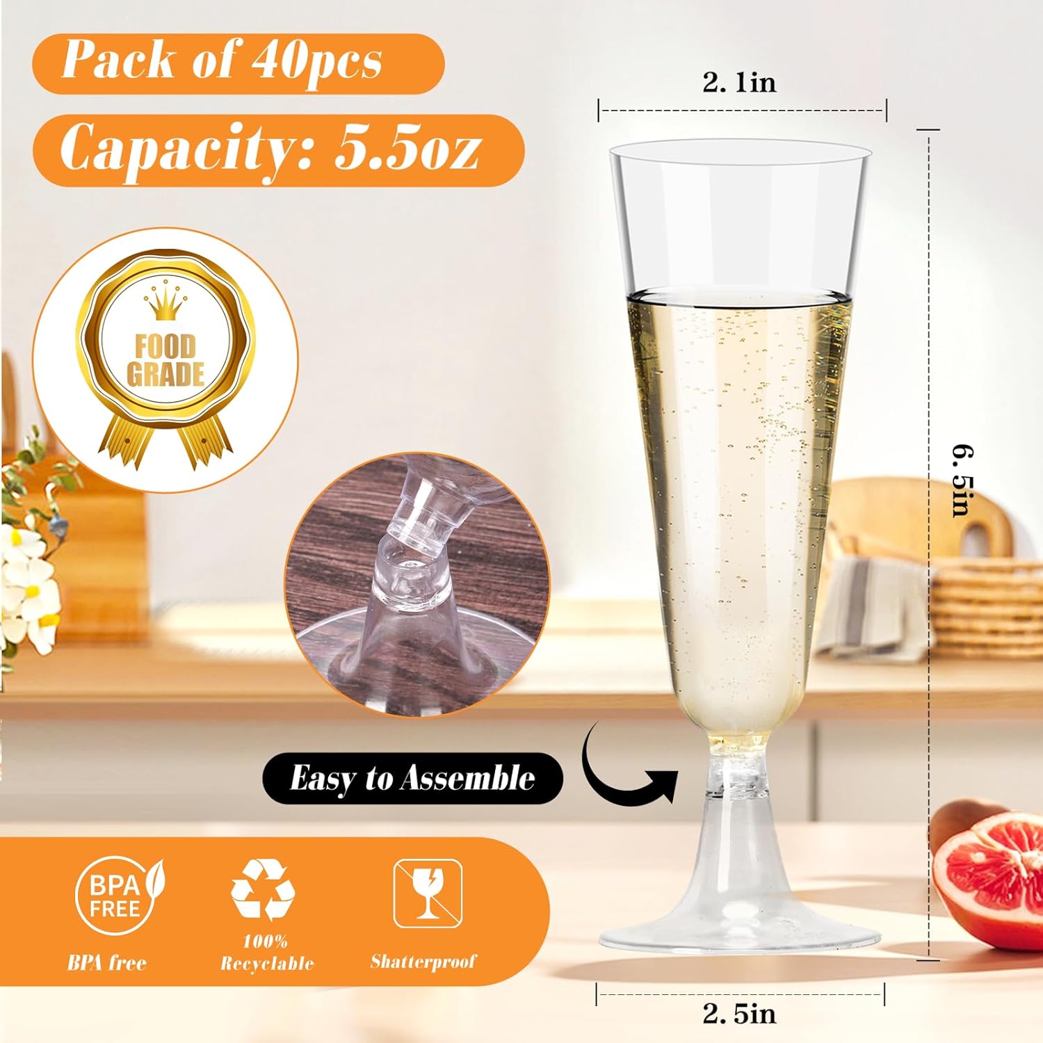 Plastic Champagne Flutes 40 Pa - Wine & Beer Quito のレビューと価格